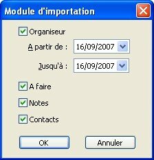 Importation des infos de outlook