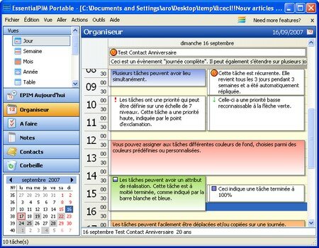Essential PIM : le module Organiseur
