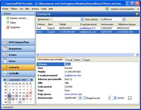 EPIM le module contacts