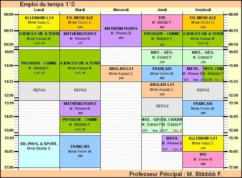 Emploi du temps Excel pour la rentrée des classes